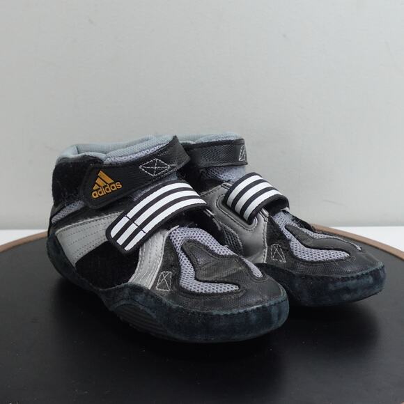 Adidas Wrestling‎ Shoes Kids US 2 Gray Black White Gold High Top Hook and Loop - Picture 2 of 11